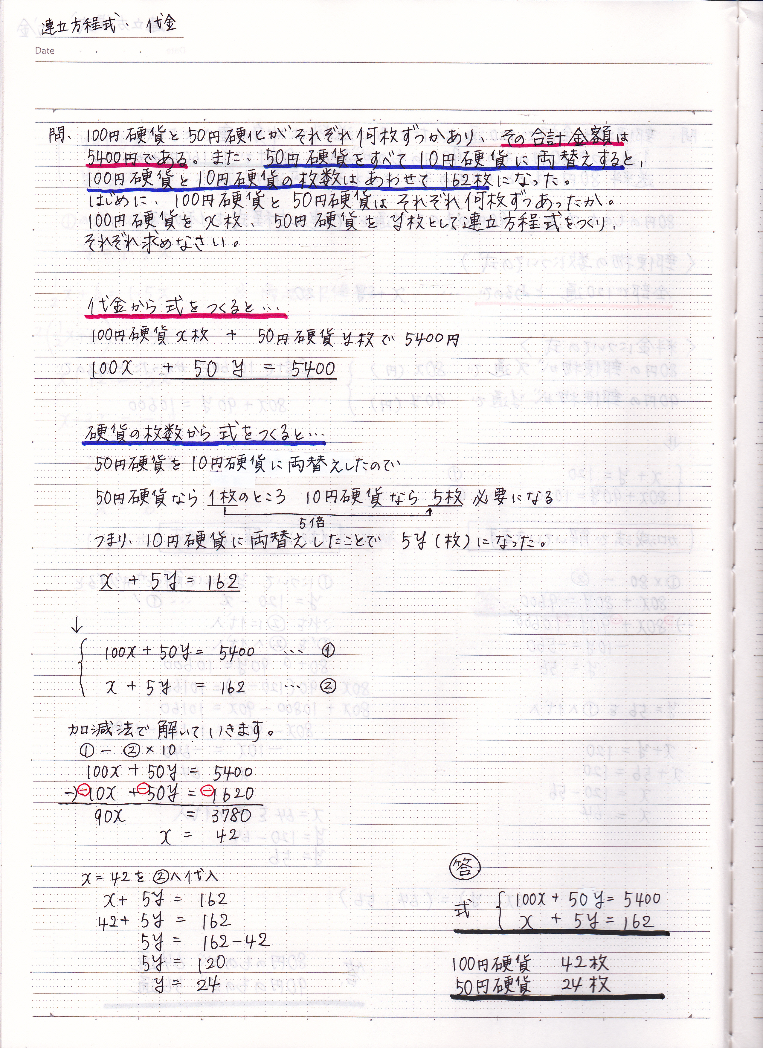 連立方程式の利用の問題の解き方 代金の問題 2 現役塾講師のわかりやすい中学数学の解き方