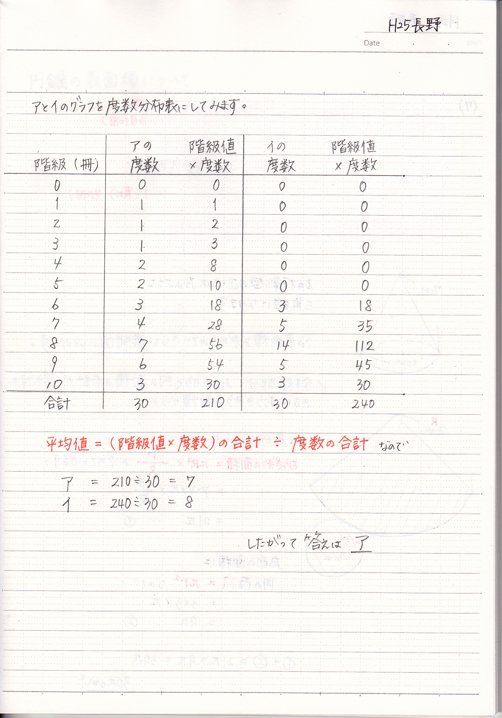 平成25年長野県立高校 入試問題 平均値 中央値 最頻値の問題 現役塾講師のわかりやすい中学数学の解き方